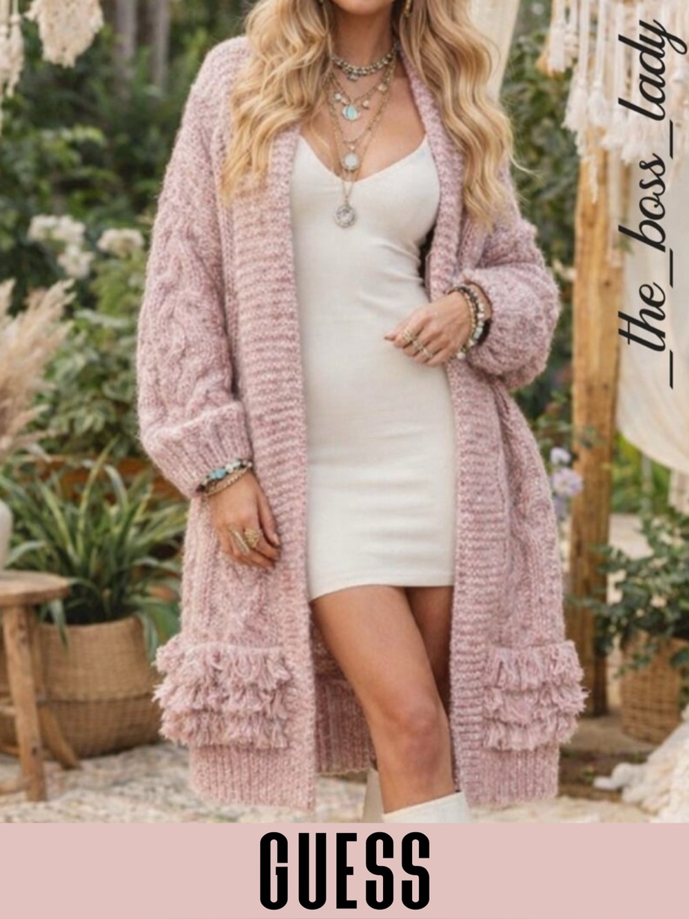 Guess cardigan sweater chunky oversized fringe western boho knit cozy Small